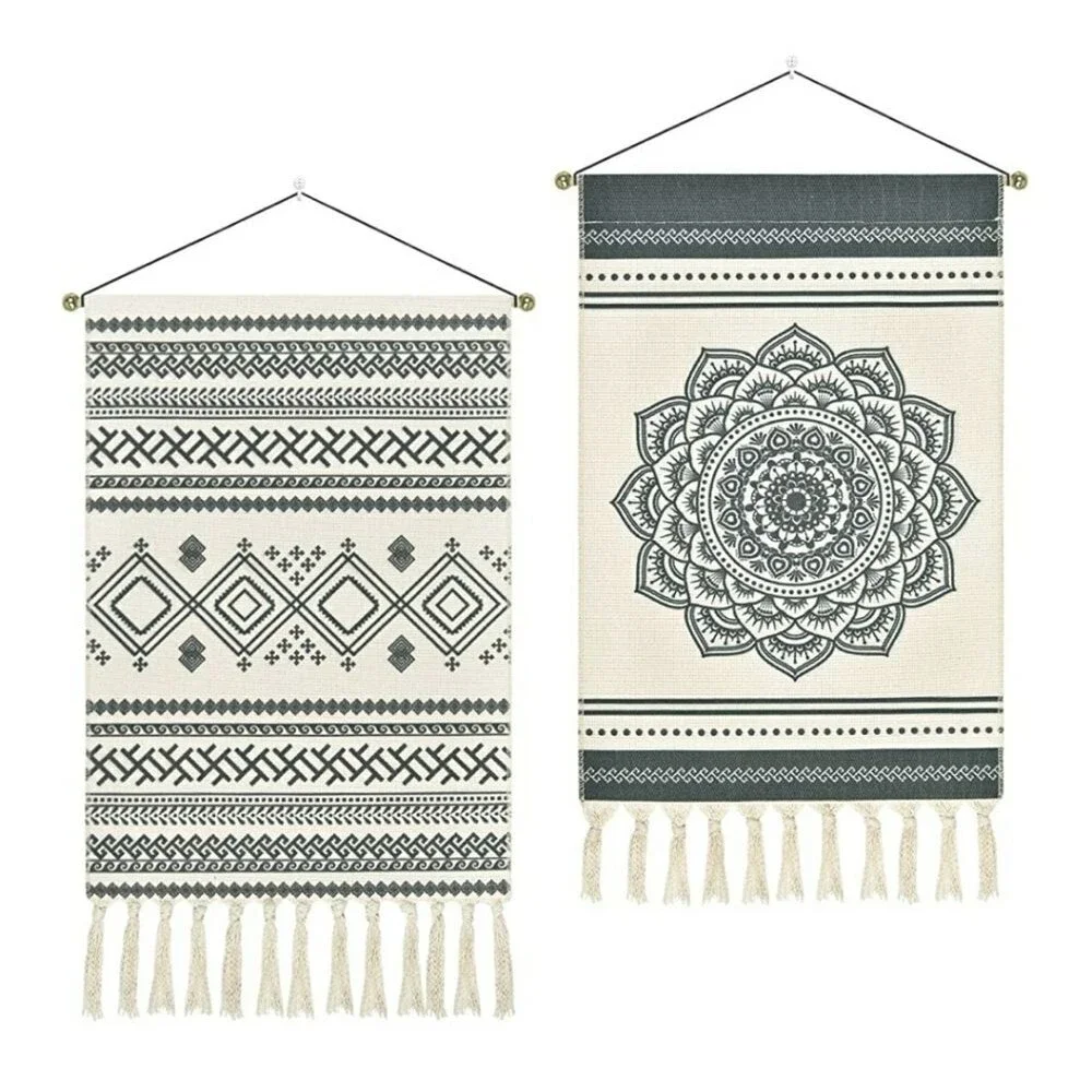 2 Pcs Macrame Woven Mandala tapestry